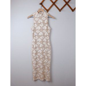 Dress the Population White Lace Floral High Neck Midi Dress, size med